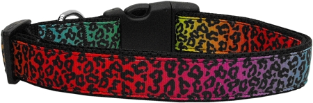 Rainbow Leopard Nylon Dog Collar XS